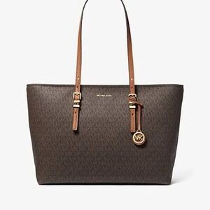 Michael Kors Quinn Large Signature Logo Leather Brown Tote
